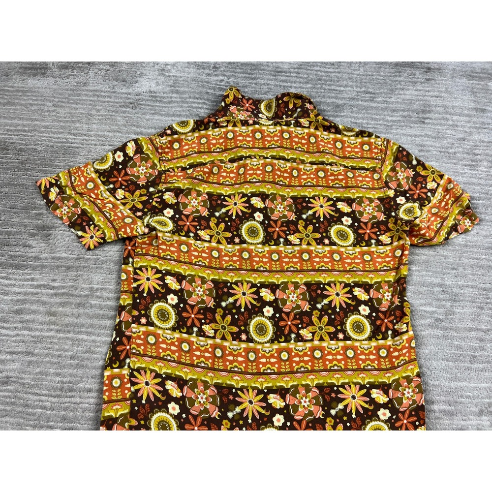 Earthbound Trading Co Shirt Mens Small Brown Floral 70s Retro Rayon Button Down - Picture 10 of 12
